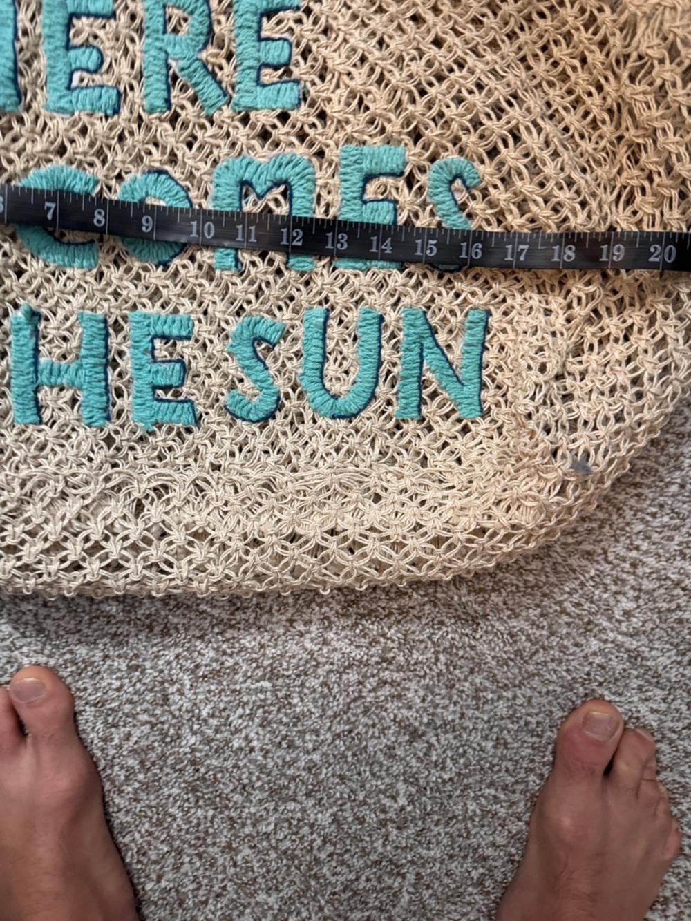 Here Comes The Sun Straw Tote - Turquoise Lettering - Picture 2 of 5